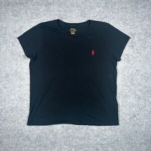 Polo Ralph Lauren T Shirt Womens Large Black Red Pony Logo Cotton Short Sleeve